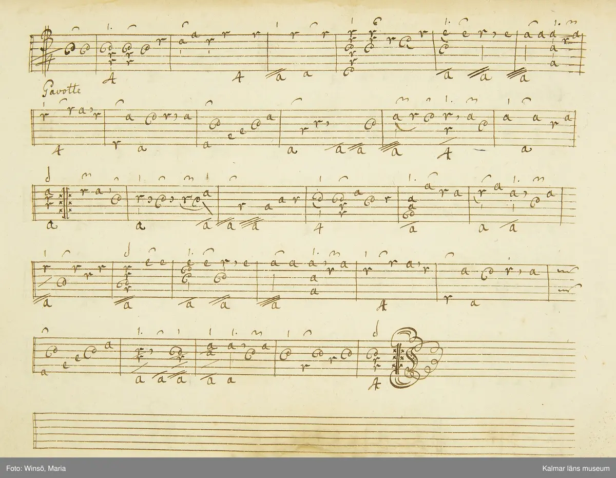 KLM 21068. Notbok, handskrift. 34 blad (68 sidor). Tvärformat. Brunt helt skinnband med präglad gulddekor på ryggen. På pärmens insida en namnteckning: O:F:Stålhammar, samt påklistrad reklametikett i kopparstick för pappershandlare Maingueneau i Paris 1697. På försättsbladet stämplat i svart med Stålhammarska vapnet. 

Handskriften påbörjad från bokens båda sidor. Den första delen består av tabulaturer för barockluta (bild 8-30 illustrerar denna del av boken). På försättsbladet till andra delen av boken: A la Viole de Gambe samt Otto Fried Stålhammar (bild 31 och framåt illustrerar denna delen av boken).