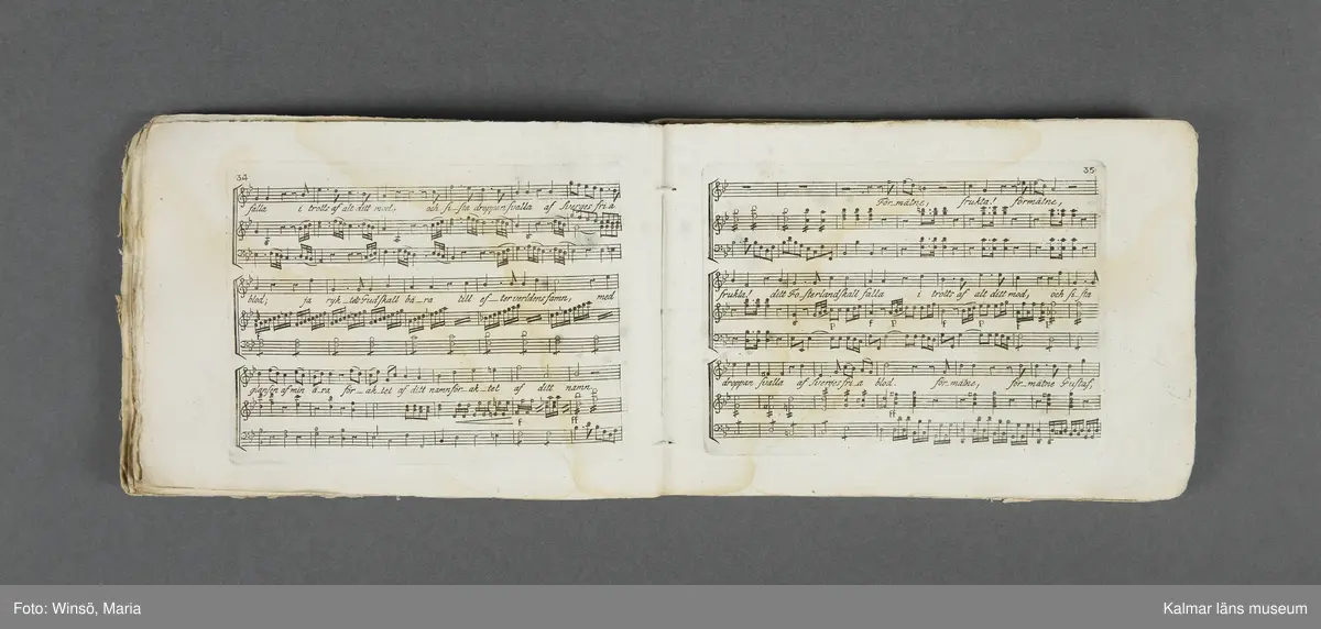 KLM 21069:1. Notbok, tryck. Av papper. På omslaget: Musikaliskt Tidsfördrif för år 1802. Stockholm och Kongl. Priviligierade Not-Tryckeriet. Tvärformat. Sidor 77-80 saknas. Kompositioner av bl.a. Naumann, Della-Maria, Åhlström.