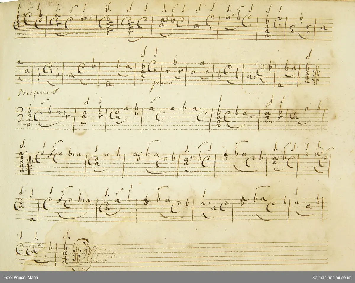 KLM 21068. Notbok, handskrift. 34 blad (68 sidor). Tvärformat. Brunt helt skinnband med präglad gulddekor på ryggen. På pärmens insida en namnteckning: O:F:Stålhammar, samt påklistrad reklametikett i kopparstick för pappershandlare Maingueneau i Paris 1697. På försättsbladet stämplat i svart med Stålhammarska vapnet. 

Handskriften påbörjad från bokens båda sidor. Den första delen består av tabulaturer för barockluta (bild 8-30 illustrerar denna del av boken). På försättsbladet till andra delen av boken: A la Viole de Gambe samt Otto Fried Stålhammar (bild 31 och framåt illustrerar denna delen av boken).