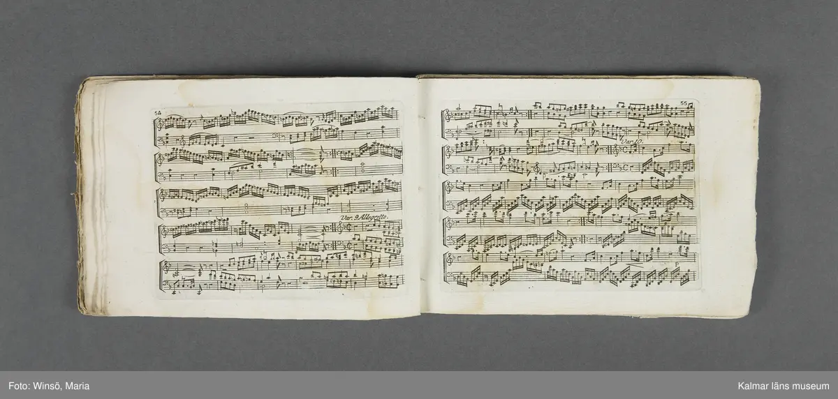 KLM 21069:1. Notbok, tryck. Av papper. På omslaget: Musikaliskt Tidsfördrif för år 1802. Stockholm och Kongl. Priviligierade Not-Tryckeriet. Tvärformat. Sidor 77-80 saknas. Kompositioner av bl.a. Naumann, Della-Maria, Åhlström.