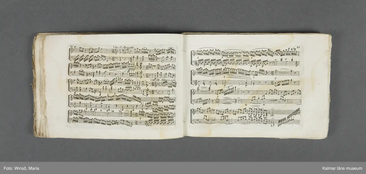KLM 21069:1. Notbok, tryck. Av papper. På omslaget: Musikaliskt Tidsfördrif för år 1802. Stockholm och Kongl. Priviligierade Not-Tryckeriet. Tvärformat. Sidor 77-80 saknas. Kompositioner av bl.a. Naumann, Della-Maria, Åhlström.