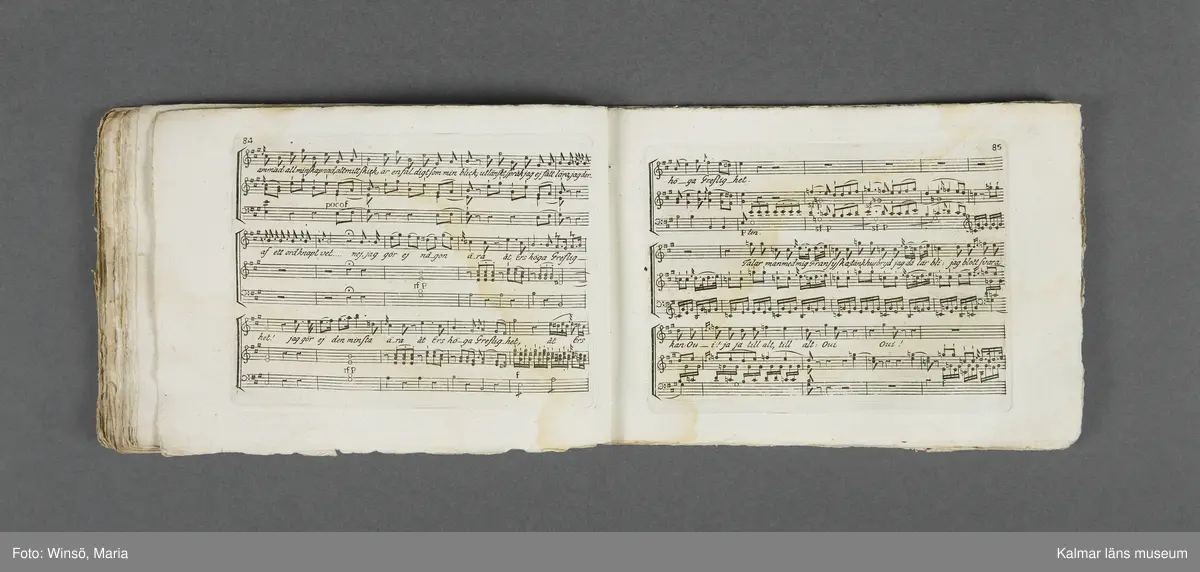 KLM 21069:1. Notbok, tryck. Av papper. På omslaget: Musikaliskt Tidsfördrif för år 1802. Stockholm och Kongl. Priviligierade Not-Tryckeriet. Tvärformat. Sidor 77-80 saknas. Kompositioner av bl.a. Naumann, Della-Maria, Åhlström.