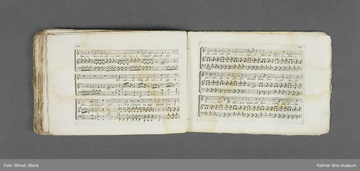 KLM 21069:1. Notbok, tryck. Av papper. På omslaget: Musikaliskt Tidsfördrif för år 1802. Stockholm och Kongl. Priviligierade Not-Tryckeriet. Tvärformat. Sidor 77-80 saknas. Kompositioner av bl.a. Naumann, Della-Maria, Åhlström.