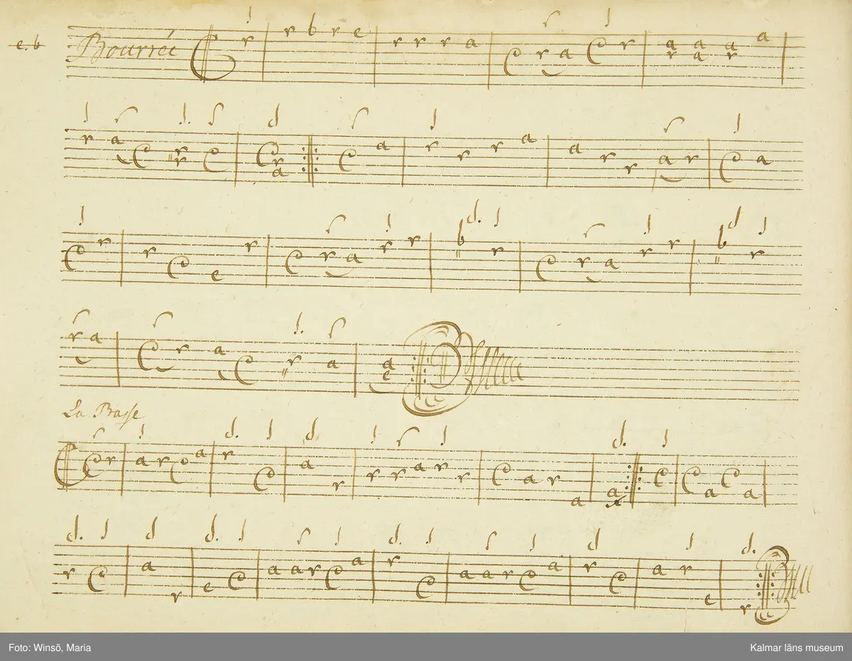 KLM 21068. Notbok, handskrift. 34 blad (68 sidor). Tvärformat. Brunt helt skinnband med präglad gulddekor på ryggen. På pärmens insida en namnteckning: O:F:Stålhammar, samt påklistrad reklametikett i kopparstick för pappershandlare Maingueneau i Paris 1697. På försättsbladet stämplat i svart med Stålhammarska vapnet. 

Handskriften påbörjad från bokens båda sidor. Den första delen består av tabulaturer för barockluta (bild 8-30 illustrerar denna del av boken). På försättsbladet till andra delen av boken: A la Viole de Gambe samt Otto Fried Stålhammar (bild 31 och framåt illustrerar denna delen av boken).