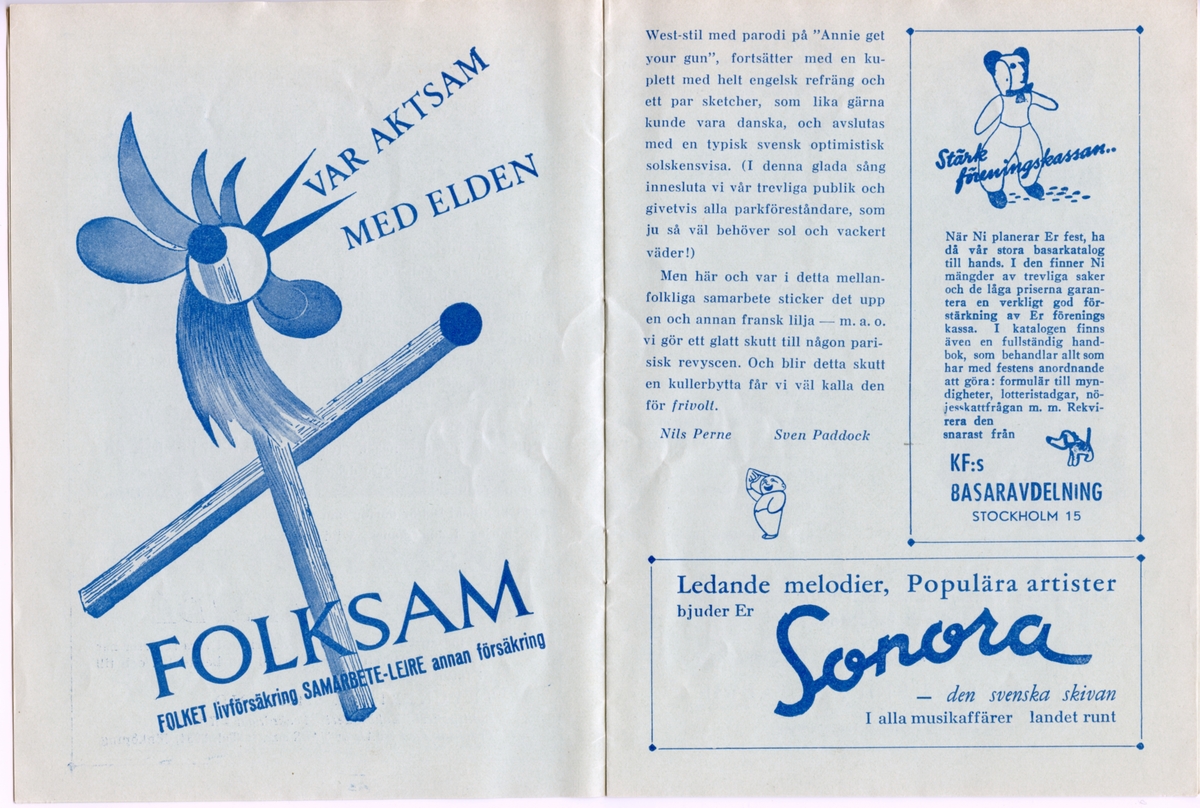 Program för Folkets Park och Scalarevyns uppsättning av "Revy Sex" från 1950. Innehåller information om föreställningen och reklam.