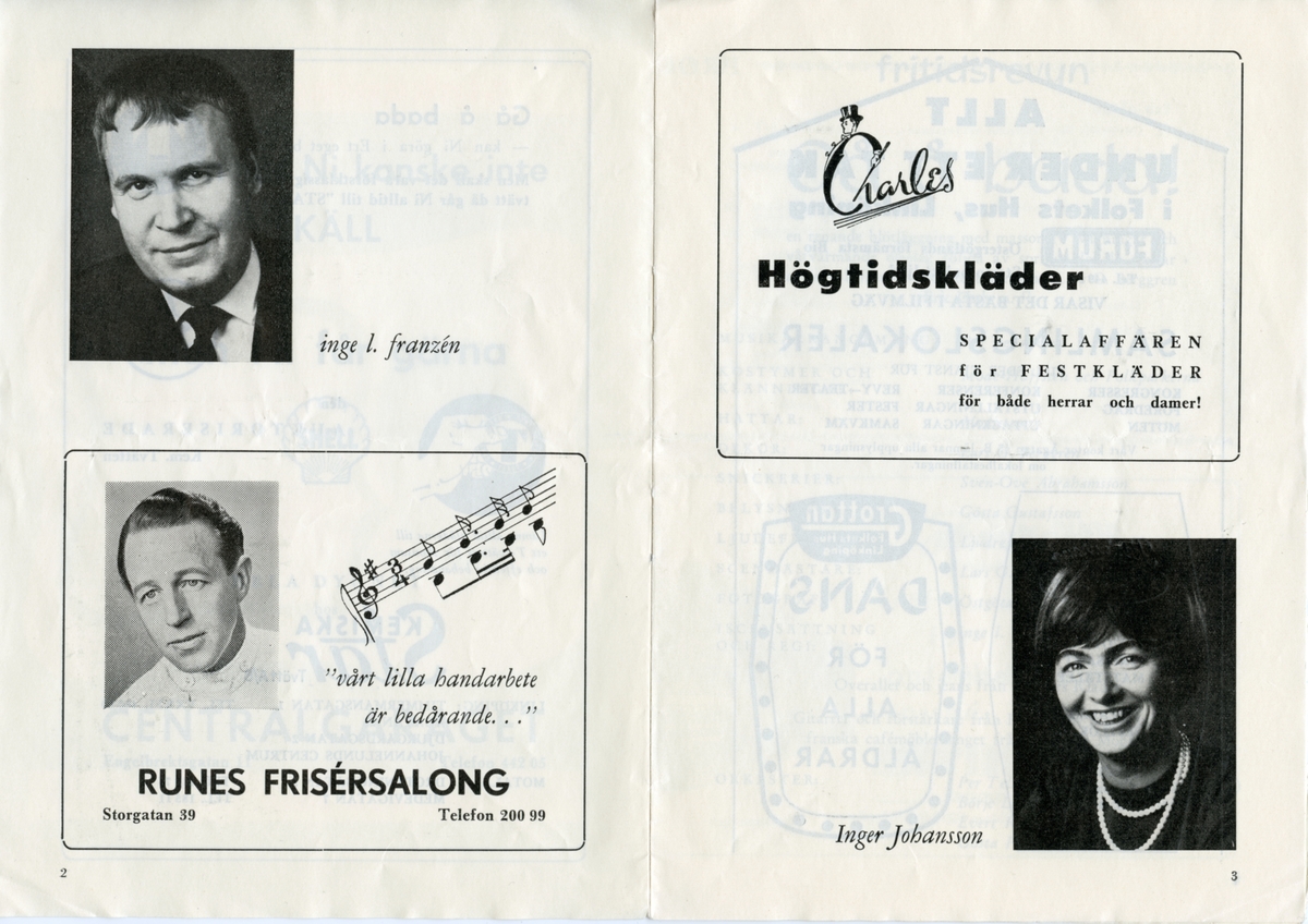 Program för Folkets hus teaters och Linköpingsrevyns uppsättning av "Gå å bada!" 1962. Innehåller information om föreställningen och reklam.