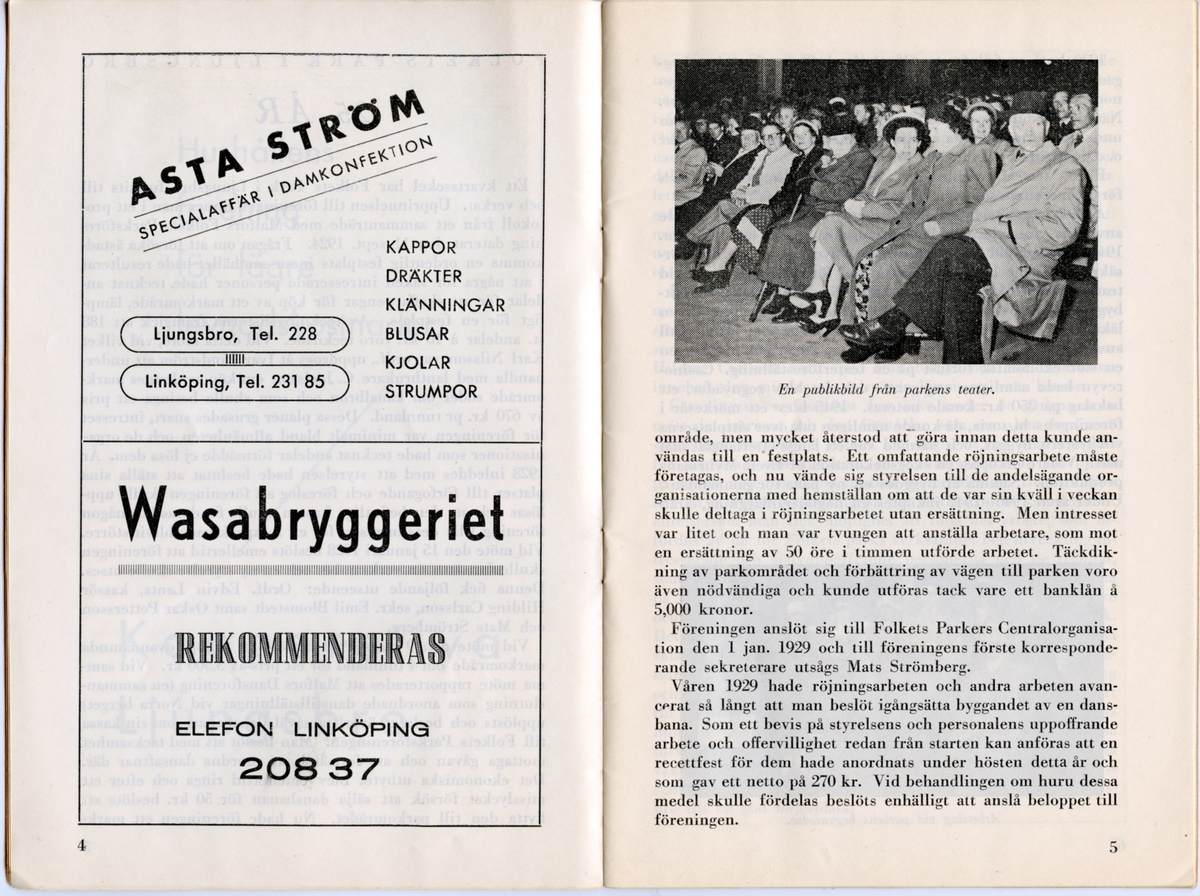 Program för Folkets Park i Ljungsbros 25-årsjubileum. Innehåller information om årets föreställningar och reklam.
