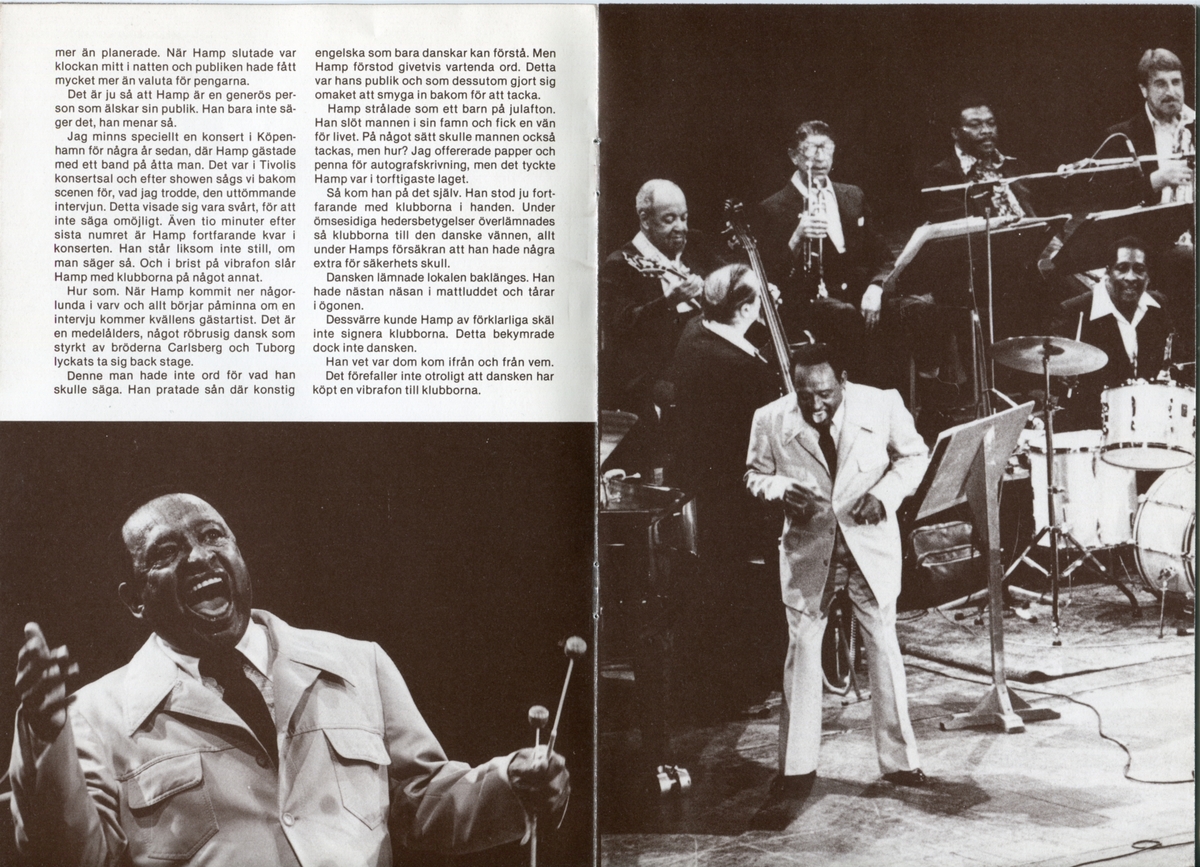 Program för Lionel Hampton Big Band:s Sverigeturné 1979 där bland annat en spelning hos Folkets Park i Linköping förekom den 10 november. Innehåller information om bandet och dess medlemmar samt reklam.