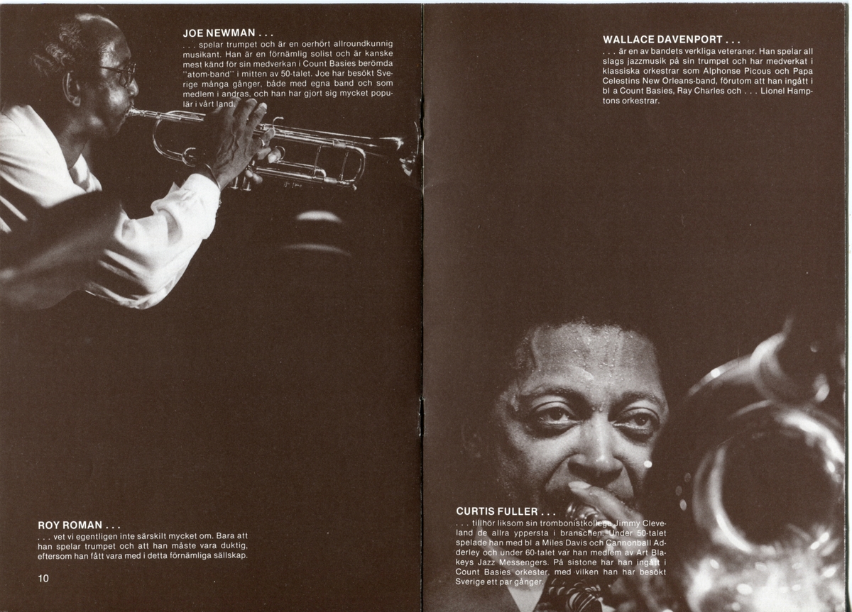 Program för Lionel Hampton Big Band:s Sverigeturné 1979 där bland annat en spelning hos Folkets Park i Linköping förekom den 10 november. Innehåller information om bandet och dess medlemmar samt reklam.