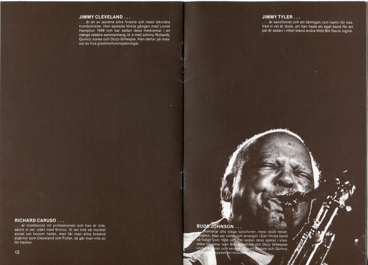 Program för Lionel Hampton Big Band:s Sverigeturné 1979 där bland annat en spelning hos Folkets Park i Linköping förekom den 10 november. Innehåller information om bandet och dess medlemmar samt reklam.