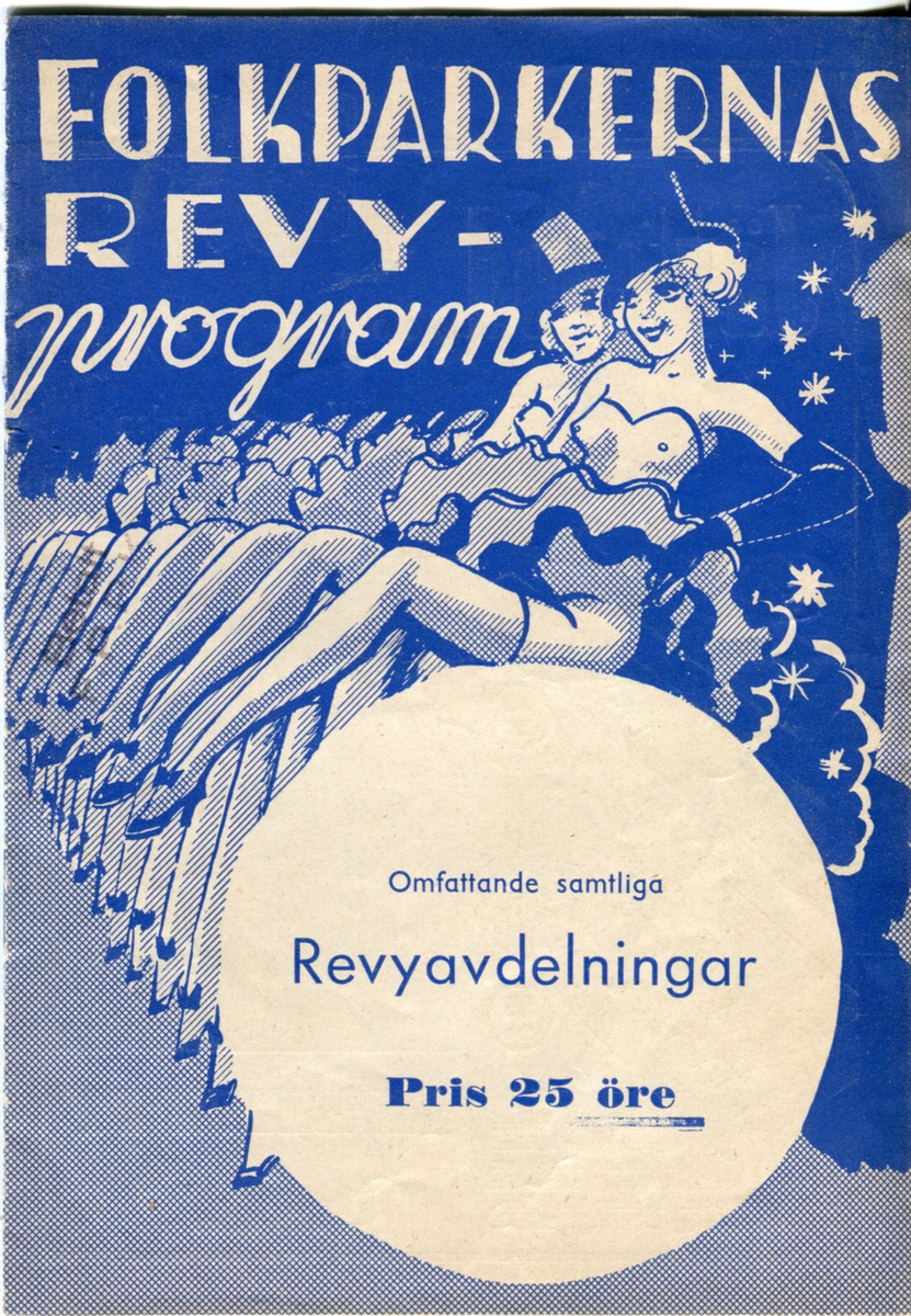 Folkparkernas revyprogram från 1939. Innehåller information om olika föreställningar och reklam.