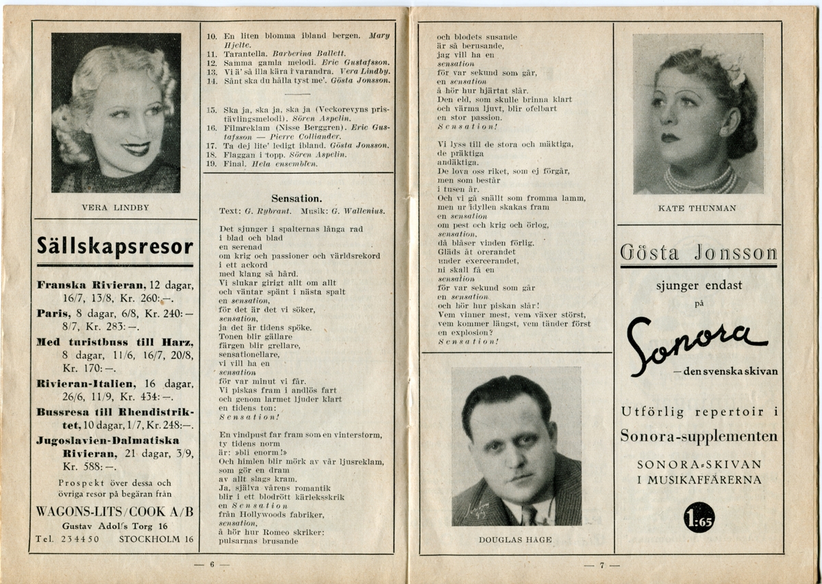 Folkparkernas revyprogram från 1939. Innehåller information om olika föreställningar och reklam.