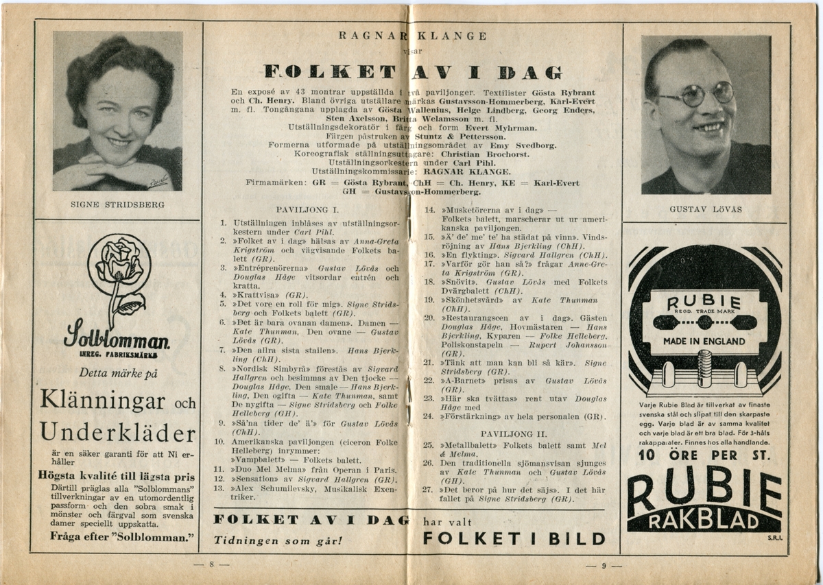 Folkparkernas revyprogram från 1939. Innehåller information om olika föreställningar och reklam.