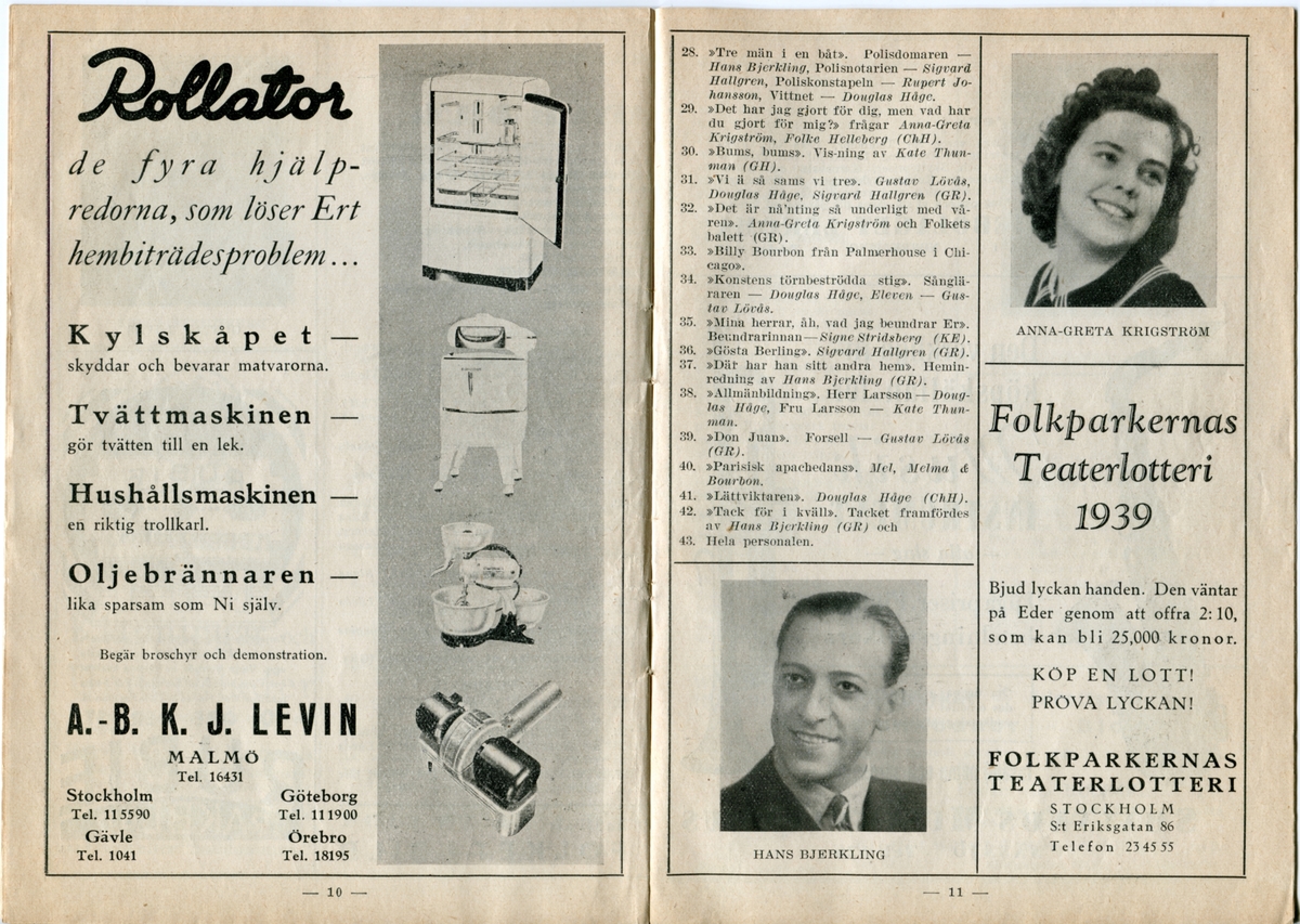 Folkparkernas revyprogram från 1939. Innehåller information om olika föreställningar och reklam.