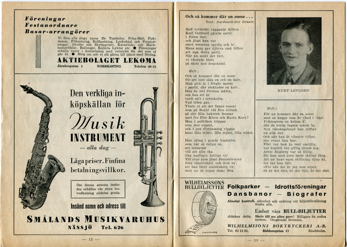 Folkparkernas revyprogram från 1939. Innehåller information om olika föreställningar och reklam.