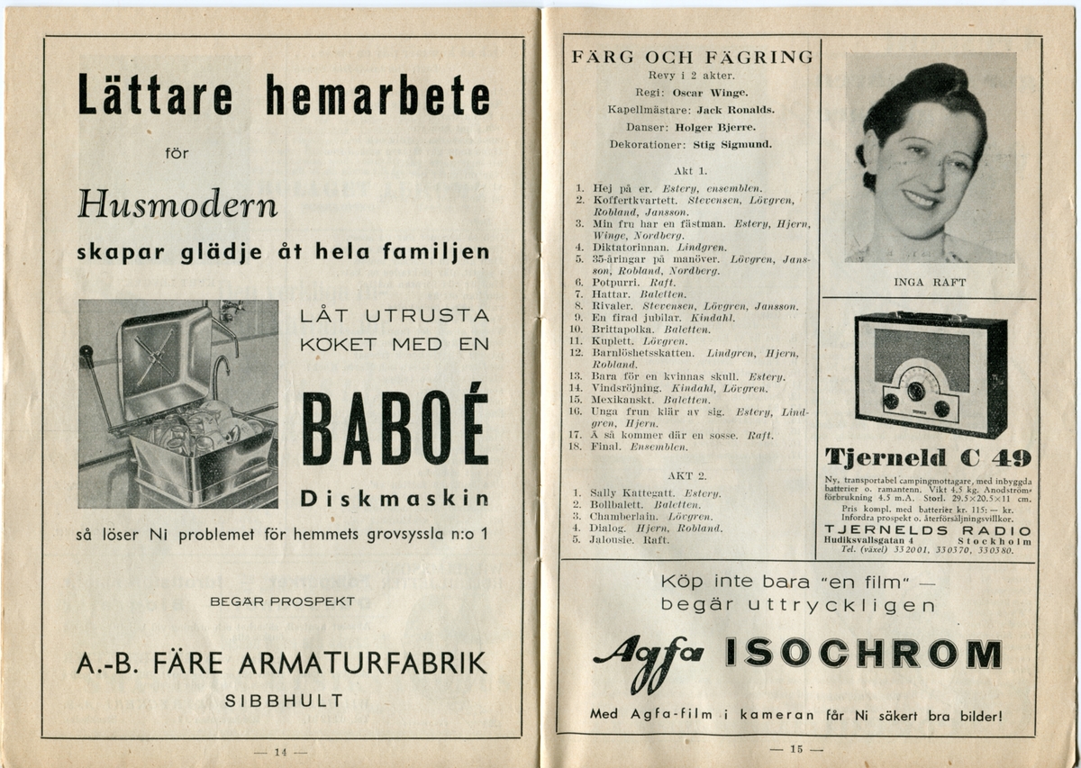 Folkparkernas revyprogram från 1939. Innehåller information om olika föreställningar och reklam.