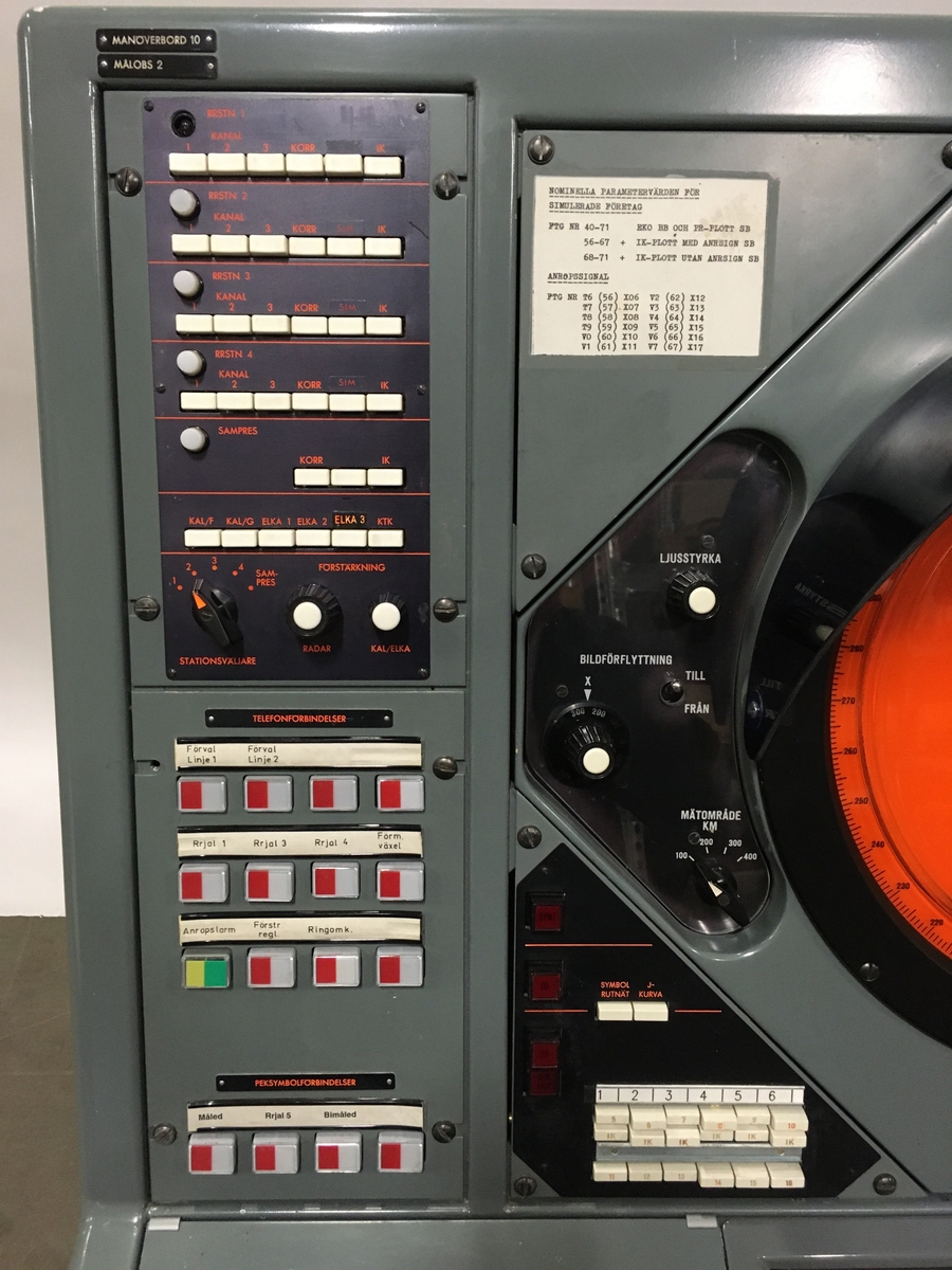 Manöverbord Målobs 2, för målobservatör. Tillverkad av Standard Radio & Telefon.