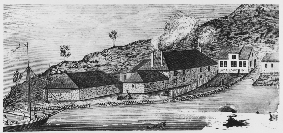 Egersund Fayancefabrikk, avfotografering av kobberstikk fra ca. 1850.