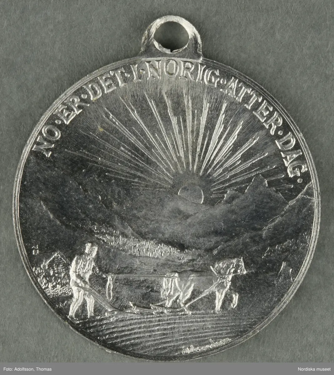 Huvudliggaren:
"a-y, Minnesmedaljer, norska, över den 17 maj; av aluminium (1 av vit metall) 24 st. från åren 1884-1907.
Gåva 28/5 1907. Läffler, Fritz, professor, Djursholm."