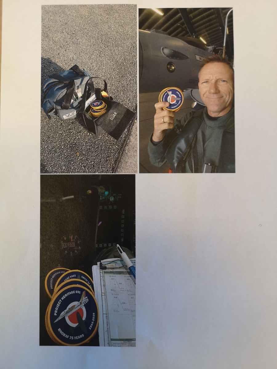 Patch utgitt ifm Luftforsvarets 75-års jubileum. Motivet er en F-16 og en Spitfire med nasjonal merke som bakgrunn.