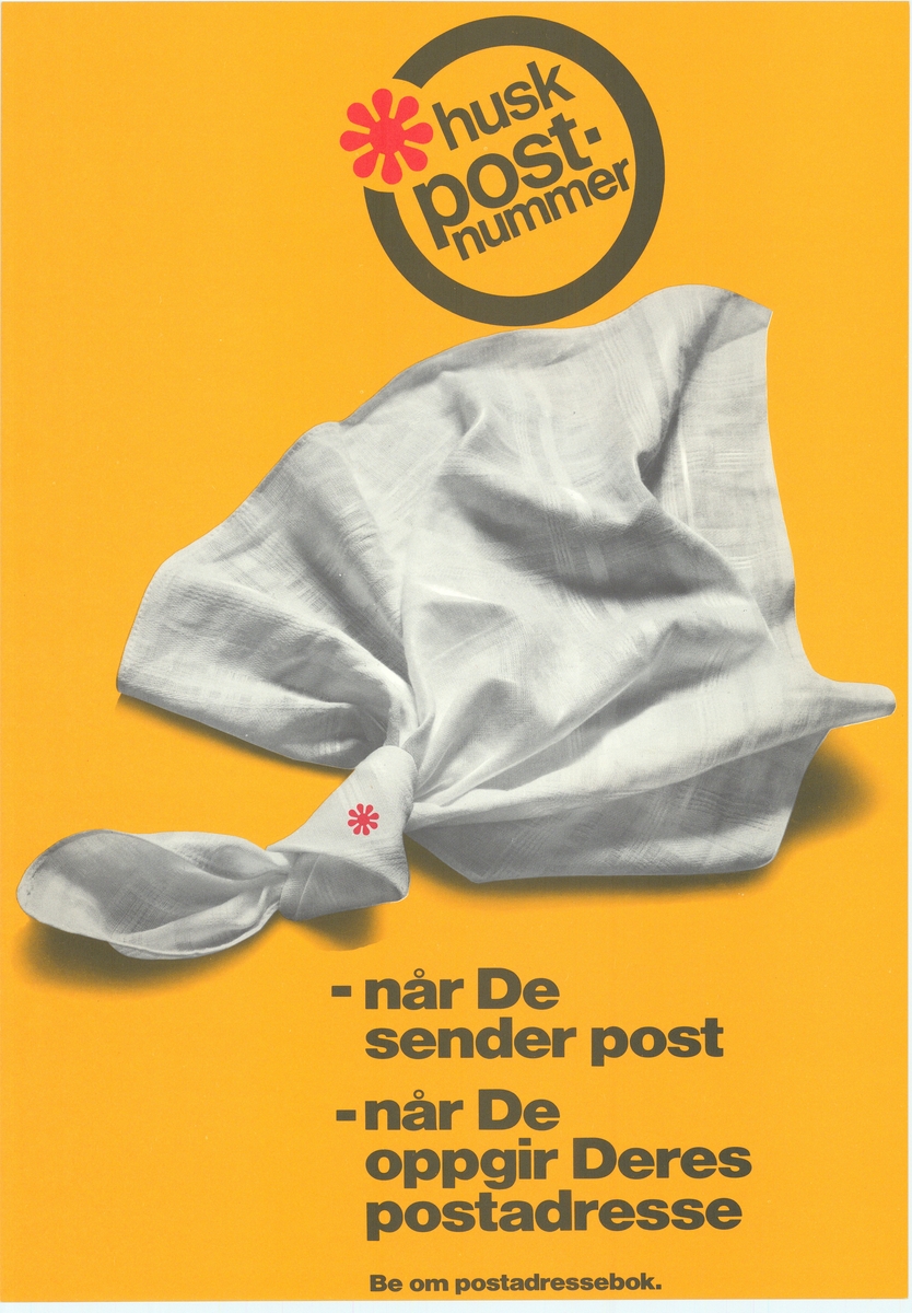 Plakat med gul bunnfarge, motiv og tekst. Plakaten er tosidig med tekst på nynorsk og bokmål på hver sin side.