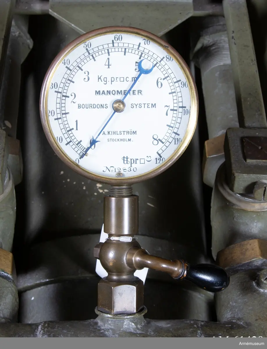 Grupp F I.
Manometer till lufttorpedkanon av Unges uppfinning, patent 1893.