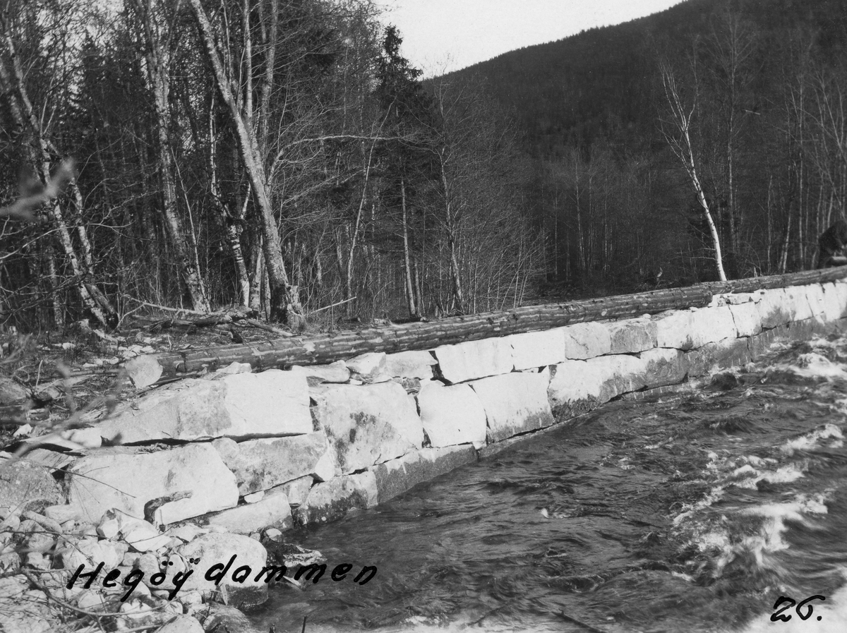 Skådam ved Heggøye, nederst i Månavassdraget i Tinn, fotografert i 1927, antakelig tidlig på våren.  I en tekst ved siden av fotografiet heter det nemlig «Reiste i flommen 1927».  Det dreier seg om en skådam som var tørrmurt av bruddstein, for å hindre at fløtingstømmeret strøk på land i en yttersving i elveløpet.  Under flomvannføring kunne tømmeret lett ha blitt liggende i krattskogen der, slik at fløterne måtte bære det tilbake til hovedløpet, stokk for stokk.  Månavassdraget kommer fra Møsvatn iog har et nedslagsfelt på nesten 1 500 kvadratkilometer.  Vassdraget var fra gammelt av fløtbart fra den 104 meter høye Rjukanfossen og nedover til utløpet i Vestfjorden, i den nordvestre enden av Tinnsjøen.  Dette er en strekning på cirka 19 kilometer.  Etter industrialiseringa på Rjukan startet fløtinga lengre nede, ved Svadde-gardene nedenfor industrianleggene og sentrum i tettstedet Rjukan.  Dette var en strekning på 12 kilometer med et samlet fall på 65 meter, hvorav den øverste strekningen var den bratteste.  Den nedre delen av Måna ble likevel ansett for å være i bra fløtingselv hvor det sjelden oppsto skader på fløtingsvirket.  I tiåra etter at Norsk Hydro startet sin store industriutbygging nedenfor Rjukanfossen konsumerte denne bedriften mesteparten av det tømmeret som ble levert i dalføret, og som sørget for det som foregikk av fløting.