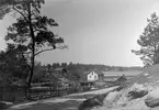 Detta grumliga repro visar miljön vid Hjulsbro kvarn och sluss 1906. Bilden är tagen i en brytningstid för området. År 1907 registreras Hjulsbro Tråddrageri & Spikfabriks AB och året därpå kommer en fabriksbyggnad stå färdig. Den gamla kvarnen, byggnaden med snedtak, rivs och mjölnarbostället på höjden byggs om till disponentbostad. Den vita byggnaden på bilden är den nya kvarnen som anlagts på motstående sida av ån.