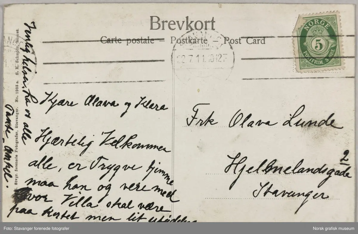 Postkort med bilde fra Årdal i Hjelmeland, sett fra nordvest.