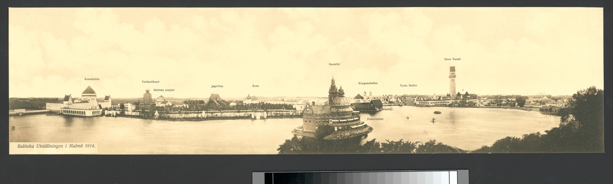 Denna panorama föreställer vyn över Baltiska utställningen i Malmö 1914.