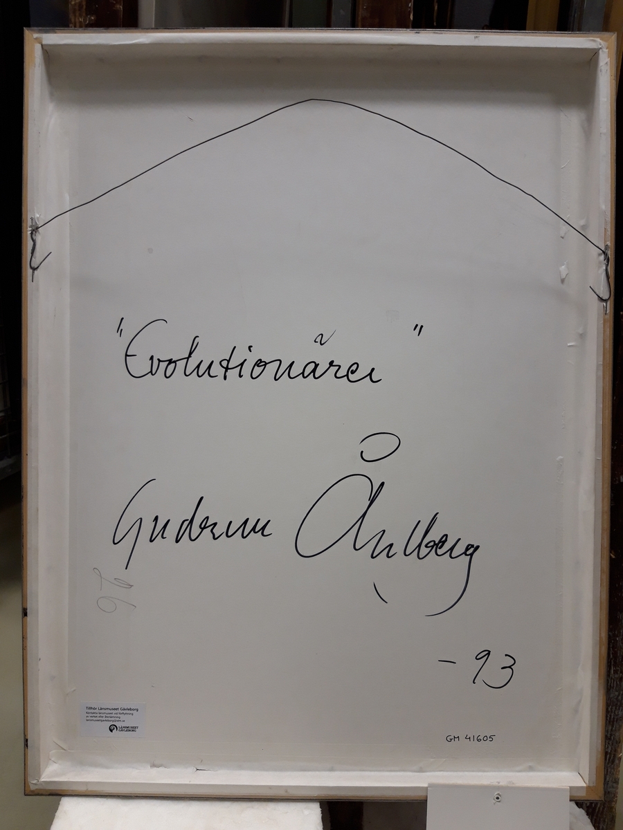 Kollage av Gudrun Åhlberg, 1993. Originalram av trä, silverfärgad.