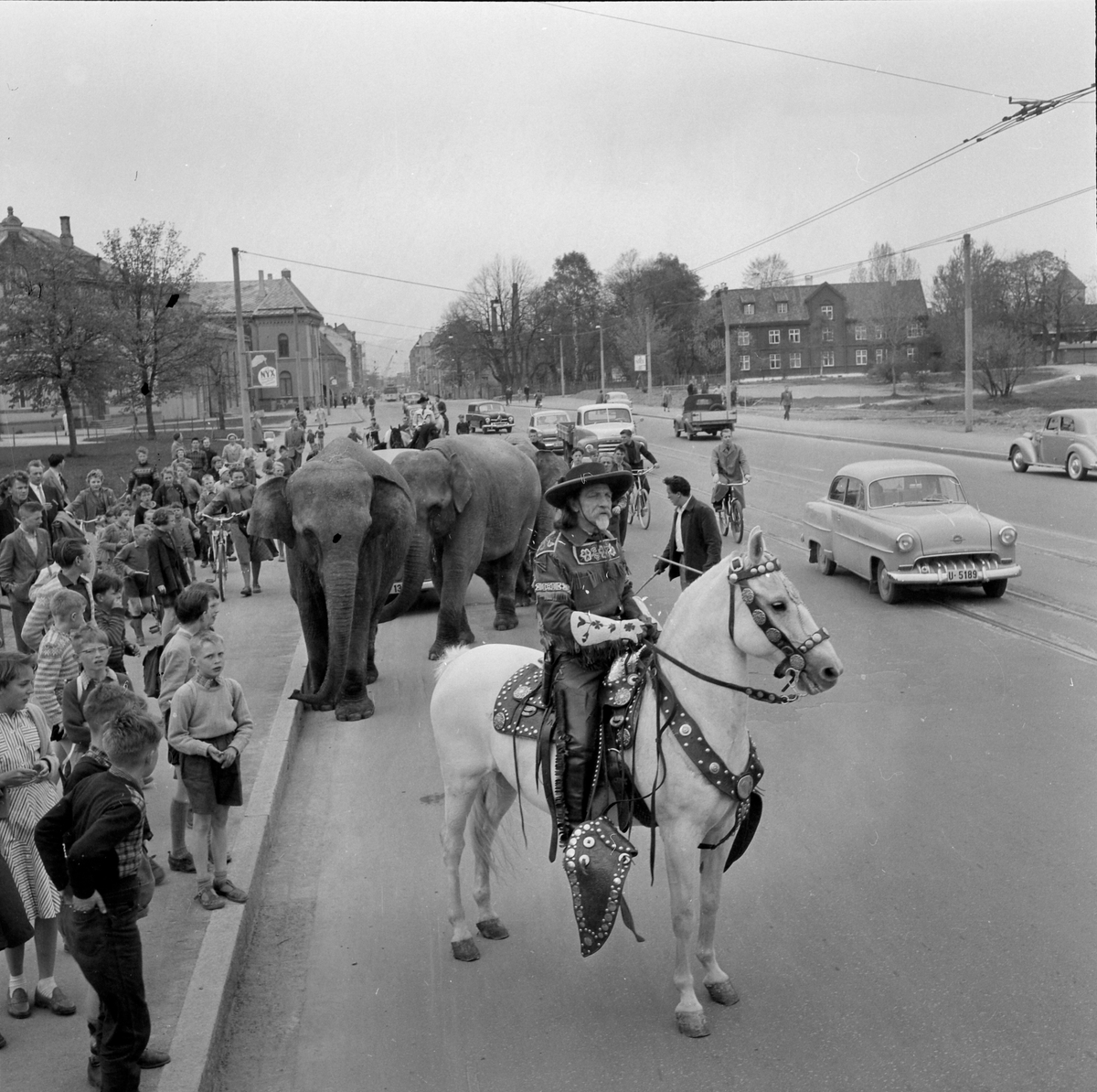 Cirkus Berny i byen. Buffalo Bill i Prinsens gate og på Elgeseter bru
