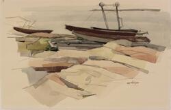 Båtar vid brygga [Akvarell]