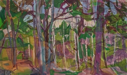 Tregruppe skogsinteriør, Nesodden [Oljemaleri]