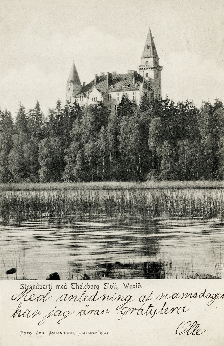 Vy över Trummen mot det nyuppförda Teleborgs slott, 1904.