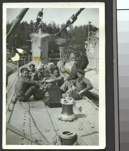 Ombord på ubåten Delfinen 1938 i Hårsfjärden.