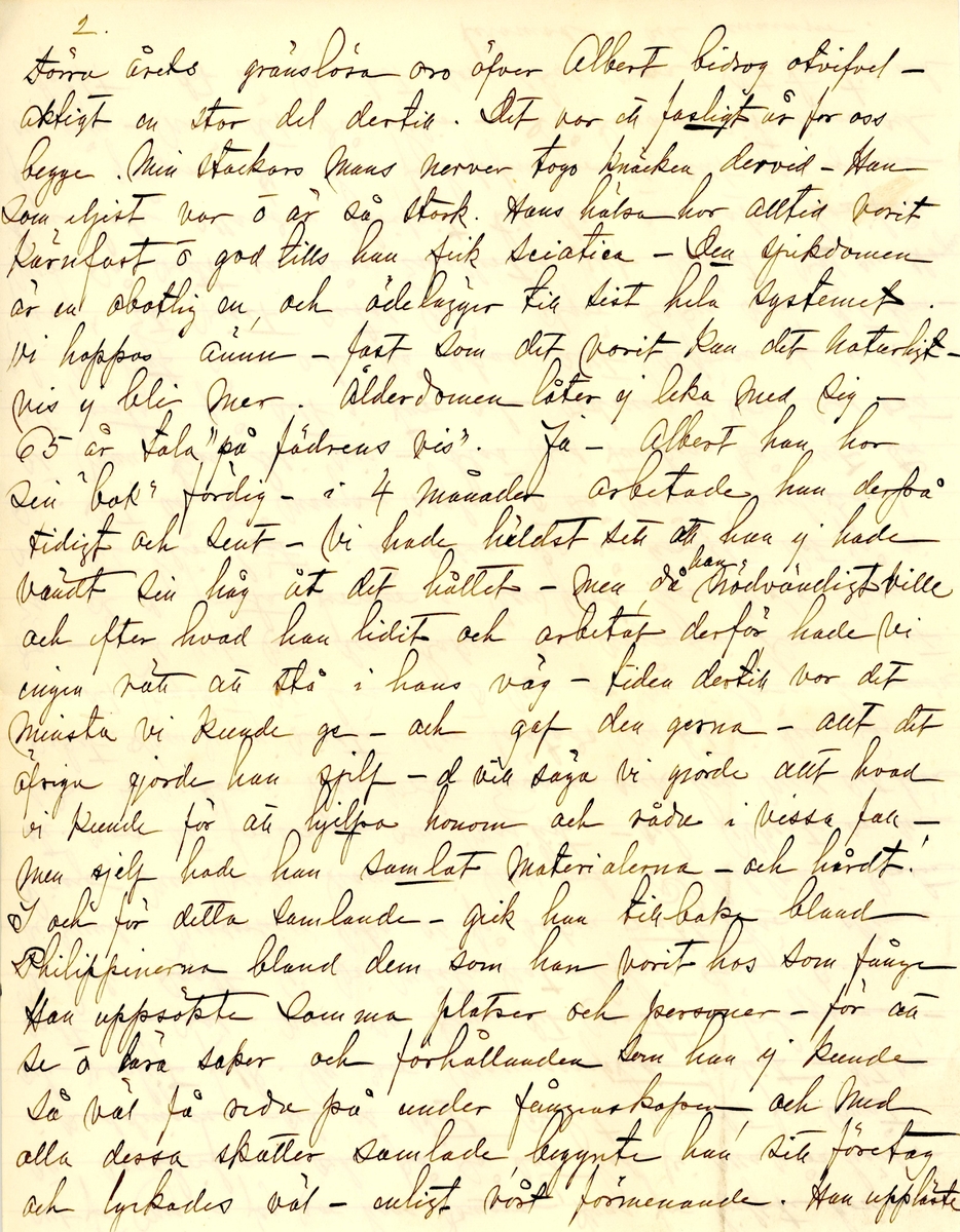 Brev skrivet 1900-11-05 till Fredrique Hammarstedt från vännen Sophie. Brevet består av 16 sidor text på åtta pappersark. Brevet hittades utan kuvert i en anteckningsbok som tillhörde Ninni och Fredrique Hammarstedt. Handskrivet i svart bläck.