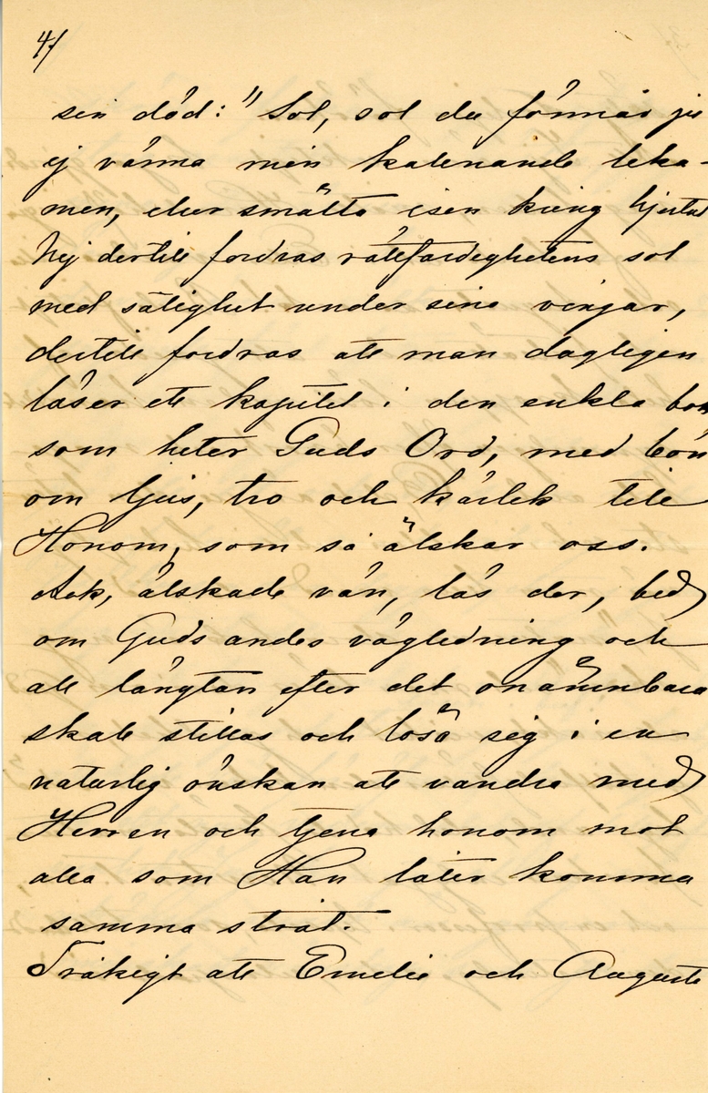 Brev skrivet 1890-07-16 av Fredrique Hammarstedt till vännen Agneta Swan. Brevet består av tio sidor text skrivna på tre pappersark. Brevet hittades i ett adresserat kuvertet. Handskrivet i svart bläck.