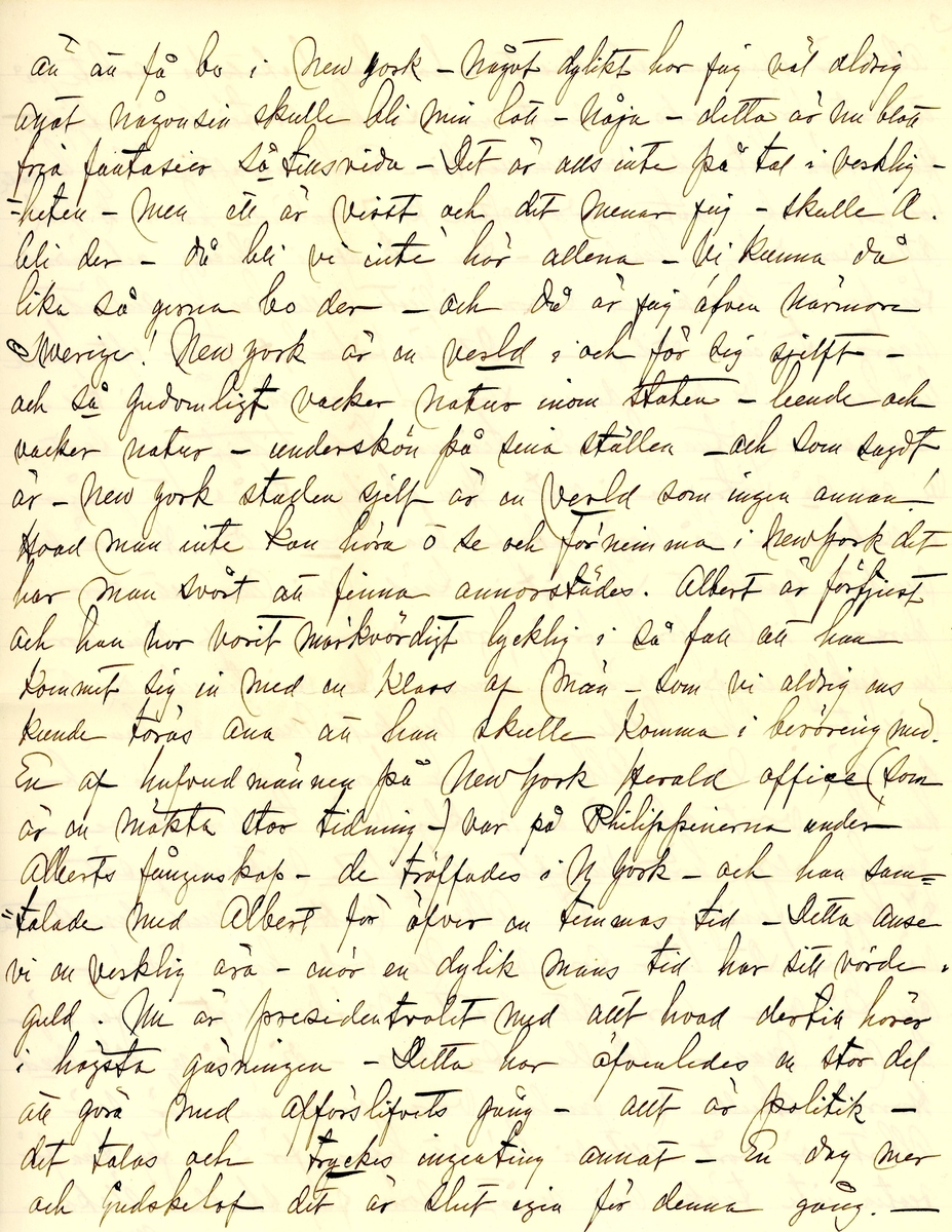 Brev skrivet 1900-11-05 till Fredrique Hammarstedt från vännen Sophie. Brevet består av 16 sidor text på åtta pappersark. Brevet hittades utan kuvert i en anteckningsbok som tillhörde Ninni och Fredrique Hammarstedt. Handskrivet i svart bläck.