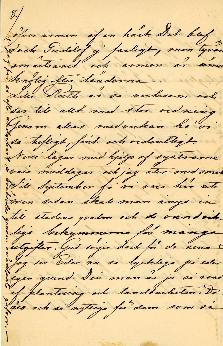 Brev skrivet 1890-07-16 av Fredrique Hammarstedt till vännen Agneta Swan. Brevet består av tio sidor text skrivna på tre pappersark. Brevet hittades i ett adresserat kuvertet. Handskrivet i svart bläck.