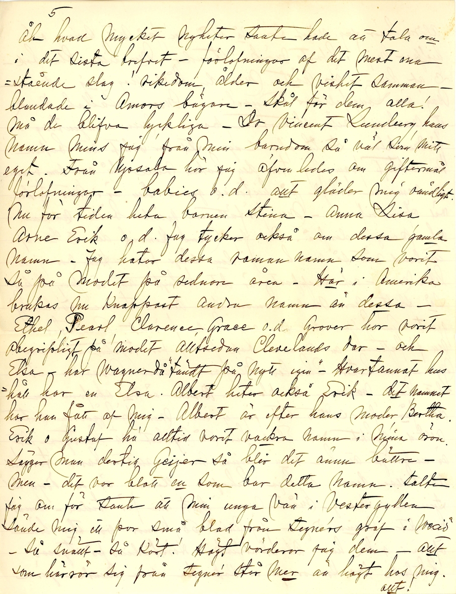 Brev skrivet 1900-11-05 till Fredrique Hammarstedt från vännen Sophie. Brevet består av 16 sidor text på åtta pappersark. Brevet hittades utan kuvert i en anteckningsbok som tillhörde Ninni och Fredrique Hammarstedt. Handskrivet i svart bläck.