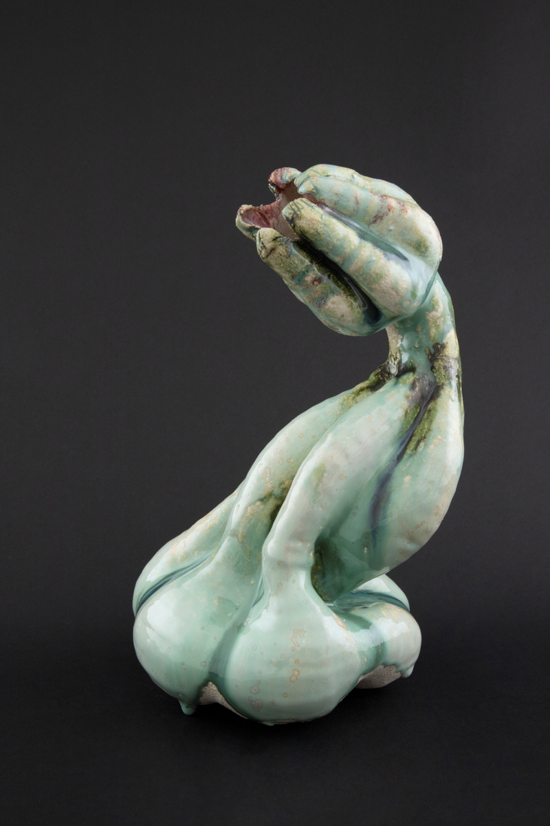 Håndmodellert skulptur i glasert steingods med S-formet kropp. Den har en organisk og asymmetrisk kalebassform som ender i en tulipanform med halvåpne kronblader. Keramikkskulpturen inngår i en installasjon bestående av 26 deler i ulike størrelser og med individuell utforming. De asymmetriske variasjonene gir et inntrykk av bevegelse, og den lett sykelige fargepaletten gir et uhyggelig og grotesk preg. Samtlige deler minner om kjøttetende planter.