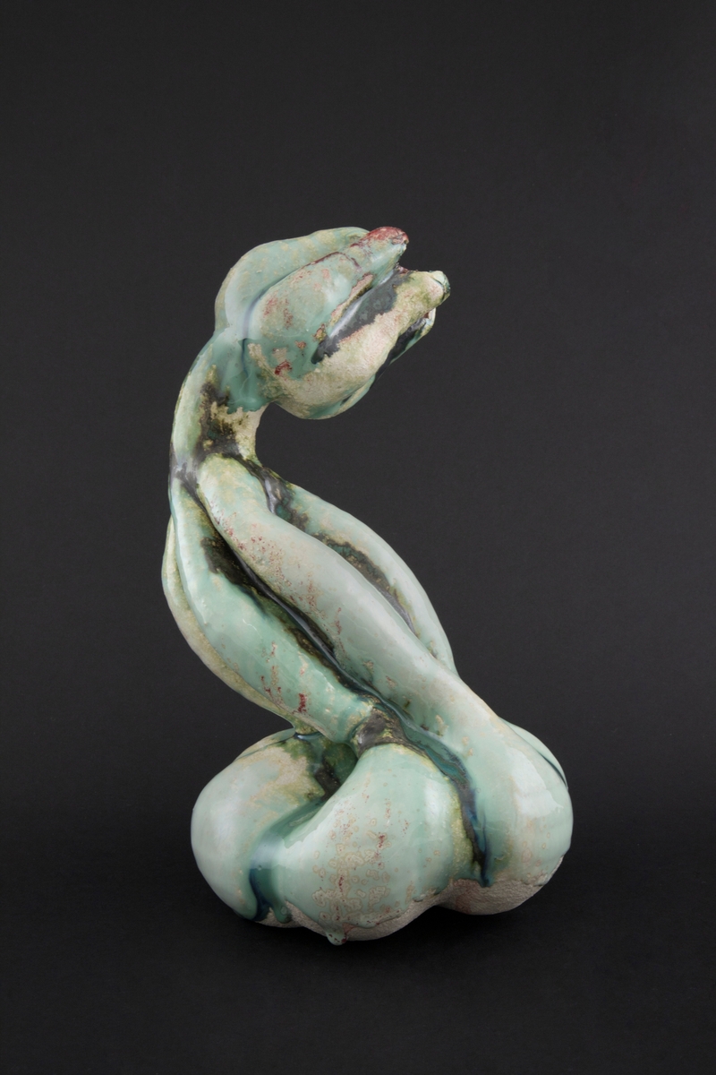 Håndmodellert skulptur i glasert steingods med S-formet kropp. Den har en organisk og asymmetrisk kalebassform som ender i en tulipanform med halvåpne kronblader. Keramikkskulpturen inngår i en installasjon bestående av 26 deler i ulike størrelser og med individuell utforming. De asymmetriske variasjonene gir et inntrykk av bevegelse, og den lett sykelige fargepaletten gir et uhyggelig og grotesk preg. Samtlige deler minner om kjøttetende planter.