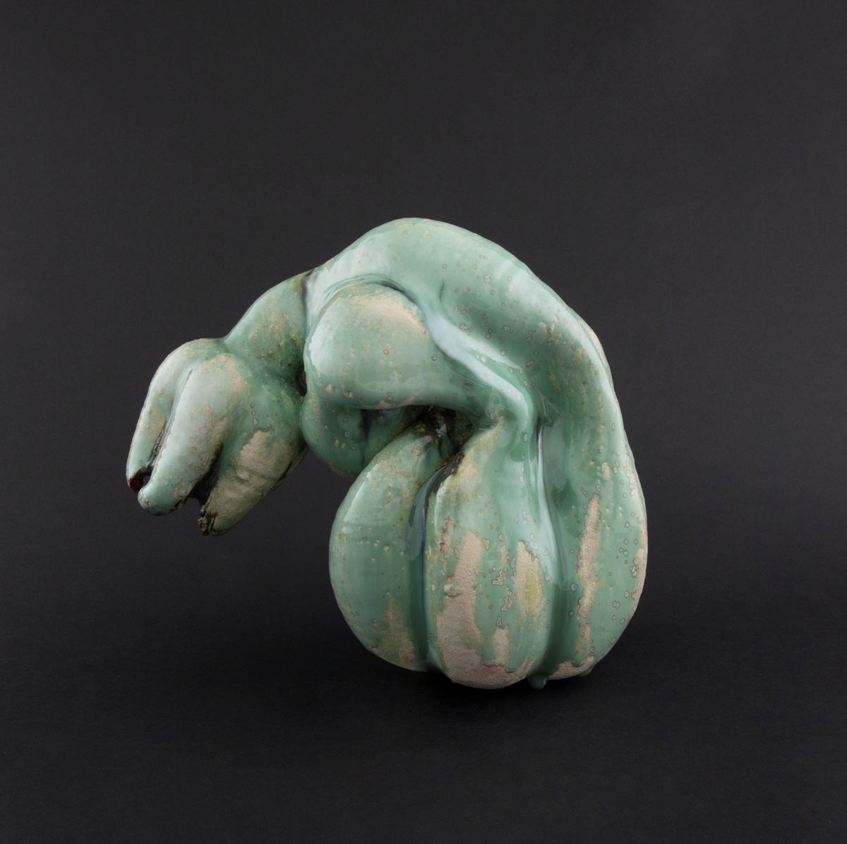 Håndmodellert skulptur i glasert steingods i liggende positur. Den har en organisk og asymmetrisk kalebassform som ender i en tulipanform med halvåpne kronblader. Keramikkskulpturen inngår i en installasjon bestående av 26 deler i ulike størrelser og med individuell utforming. De asymmetriske variasjonene gir et inntrykk av bevegelse, og den lett sykelige fargepaletten gir et uhyggelig og grotesk preg. Samtlige deler minner om kjøttetende planter.