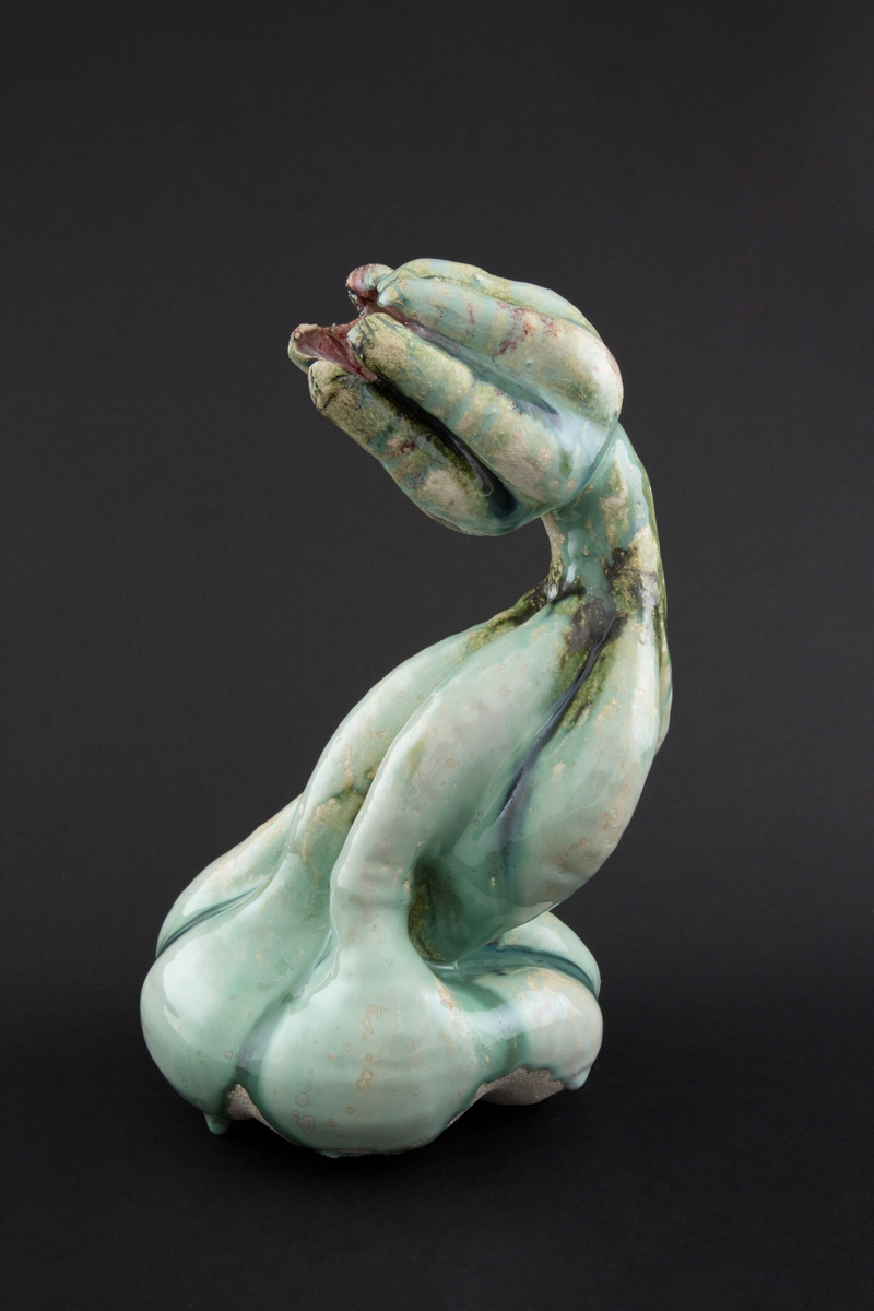 Håndmodellert skulptur i glasert steingods med S-formet kropp. Den har en organisk og asymmetrisk kalebassform som ender i en tulipanform med halvåpne kronblader. Keramikkskulpturen inngår i en installasjon bestående av 26 deler i ulike størrelser og med individuell utforming. De asymmetriske variasjonene gir et inntrykk av bevegelse, og den lett sykelige fargepaletten gir et uhyggelig og grotesk preg. Samtlige deler minner om kjøttetende planter.