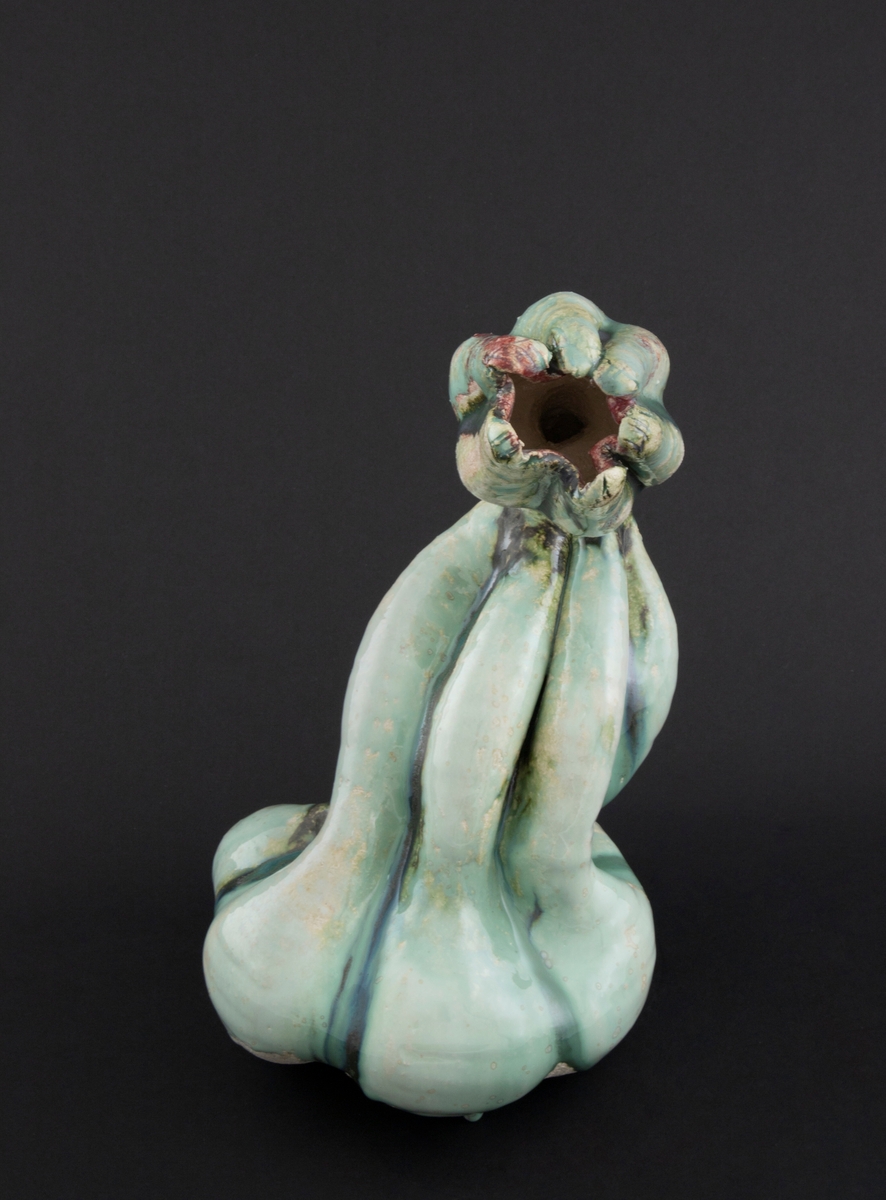 Håndmodellert skulptur i glasert steingods med S-formet kropp. Den har en organisk og asymmetrisk kalebassform som ender i en tulipanform med halvåpne kronblader. Keramikkskulpturen inngår i en installasjon bestående av 26 deler i ulike størrelser og med individuell utforming. De asymmetriske variasjonene gir et inntrykk av bevegelse, og den lett sykelige fargepaletten gir et uhyggelig og grotesk preg. Samtlige deler minner om kjøttetende planter.