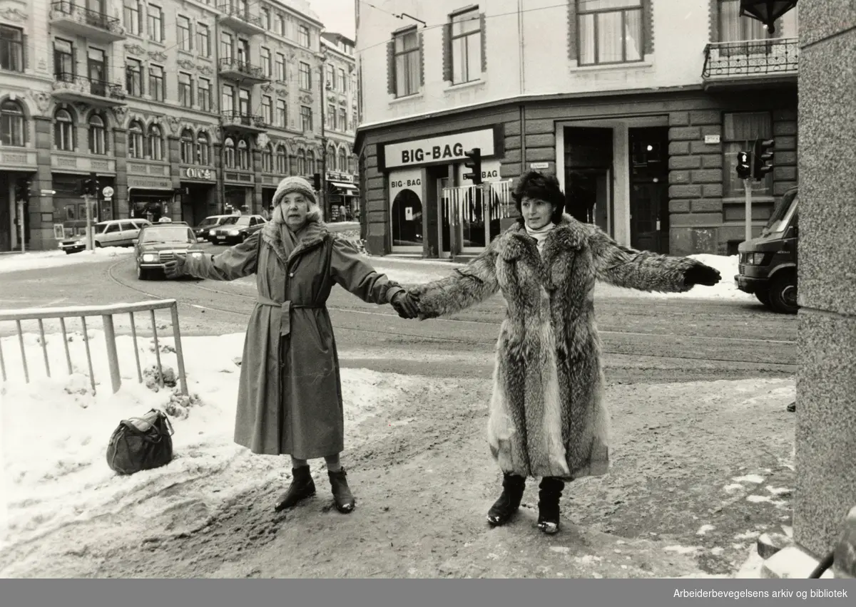 Hegdehaugsveien. Ella Karlsrud og Anne Nilsen ønsker å stoppe ulovlig kjøring i Hegdehaugsveien. Januar 1986