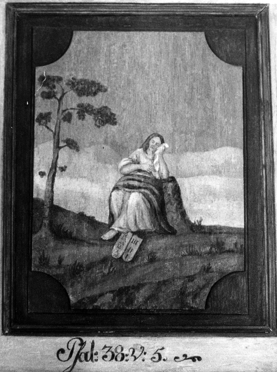 Slättåkra sn. Slättåkra kyrka.
Foto 1-2 Kyrkomålare P Hallbergs tolkning av bibeltexterna som han 1801 målade på läktarbröstningen i Slättåkra kyrka.
Foto 3 En av läktarbröstningens målningar. Se Halland 1985 sidan 12.
Foto 4 Målarmästare P Hallbergs tolkning av Kristi himmelsfärd. Se Halland 1985 sidan 10.
Foto 5-6 Bänkdörrar i Slättåkra kyrka från 1767, målade 1801 av kyrkomålaren P Hallberg, Halmstad.