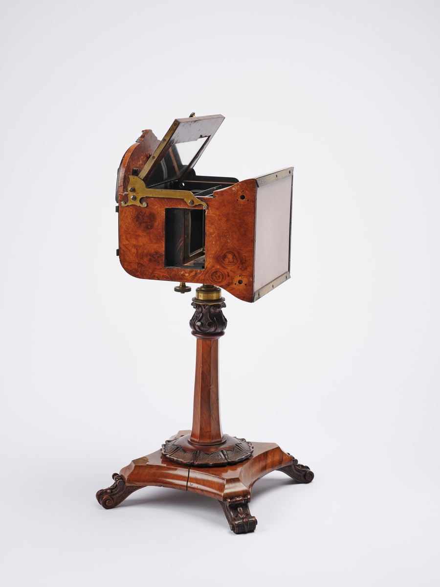 The Natural Stereoscope er en luksusutgave av en stereobetrakter på stativ, produsert av J. Wood. Betraktere som dette var ment til å stå på et bord der en person kunne sette seg ned og titte inn. 
Stereokameraene ga en svært populær form for bilder på slutten av 1800-tallet. Stereofotografi var med på å forme fotoindustrien. Folk ønsket å se mer av verden, og stereofotografiet gjorde det mulig å forestille seg at man var til stede i motivet, grunnet en optisk effekt som utnytter dybdesynet vårt. 
Et stereokamera har to objektiver med en avstand på litt over seks centimeter, omtrent samme avstand vi har mellom pupillene. En eksponering gir dermed to bilder av samme motiv. Når dette paret med fotografier blir montert, f.eks. på en papplate, og sett på gjennom en stereobetrakter, fremstår motivet som tredimensjonalt.