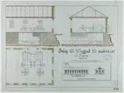 Ritning över förslag till tillbyggnad till maskinhuset vid Flögfors. Skala 1:50.